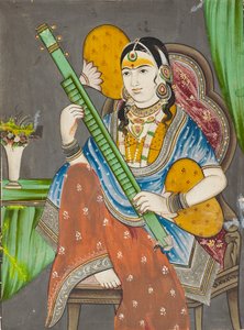 一位女士在弹奏维纳琴，19世纪 作者 不明