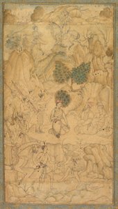 王子在岩石风景中拜访圣人，c。 1590。 作者 不明