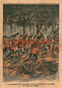 1914年，英国龙骑兵团用军刀扑灭大火。 作者 不明