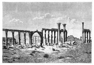 1895年，叙利亚巴尔米拉·塔德穆尔（Palmyra Tadmur）的一座废墟柱廊 作者 不明