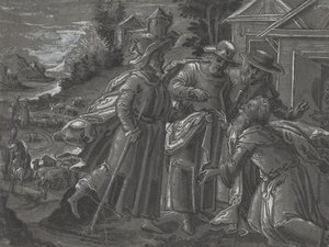 亚伯拉罕招待天使[背面]，约1600年。 作者 不明