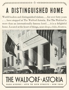 1934年在纽约华尔道夫酒店的广告。 作者 不明