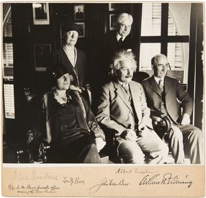 1931年1月1日，阿尔伯特和艾尔莎·爱因斯坦，约翰和洛拉·贝尔和亚瑟·弗莱明，帕萨迪纳，1931年1月1日。 作者 不明
