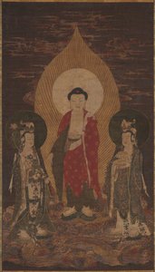 阿弥陀佛（Amitabha Triad），可能是1400年代。 作者 不明