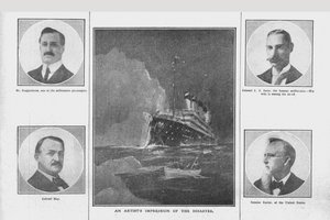 1912年4月20日，艺术家对灾难的印象以及相关人物的画像。 作者 不明