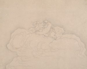 云上仙人与一对桃子，20世纪。 作者 不明