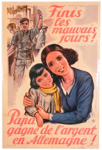 结束糟糕的日子！爸爸在德国赚钱！，法国海报，1943年 作者 Unbekannt