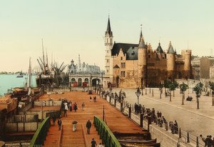 安特卫普（Anvers）。在老城堡（Het Steen）的看法对港口。 1900年左右 作者 不明