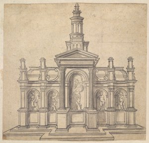带有圣徒和四个Putti的建筑形状会幕，ca。 1530-49。 作者 不明