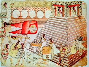 1519-1521年，保卫特诺奇蒂特兰神庙、对抗征服者的阿兹特克战士。 作者 不明