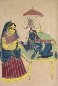 克里希纳小子从雅舒达（Yashoda）求黄油，1800年代。 作者 不明