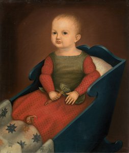 蓝色摇篮中的婴儿，约1840年。 作者 不明