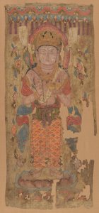 带菩萨的旗帜，可能是Mahamayuri，9-10世纪。 作者 不明