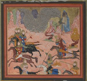魔术师巴祖尔，掀起了黑暗和风暴，对开本来自于Shahnama...，约1430-40。 作者 不明