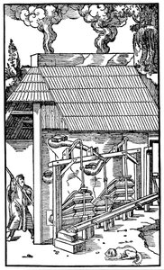 波纹管向冶炼炉供气，1556年 作者 不明