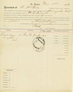 提货单，汽船M[ary] E. Forsyth, Sunnyside, Arkansas, 1864年11月1日 作者 不明