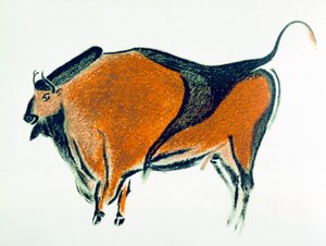 野牛，1913年在西班牙北部阿尔塔米拉的旧石器时代洞穴壁画的副本 作者 不明