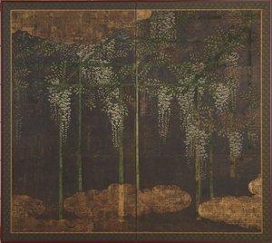 竹架上盛开的紫藤花，桃山时期，16-17世纪。 作者 不明