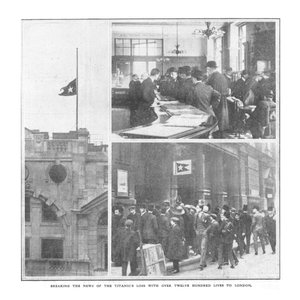 1912年4月20日，伦敦有超过1200条现场报道打破了泰坦尼克号损失的新闻。 作者 不明