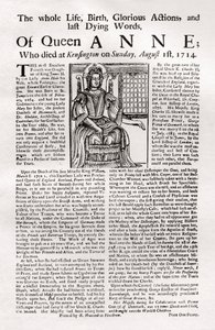 Broadside发表于1714年1906年安妮女王去世 作者 不明