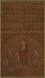 阿弥陀佛和两位侍奉的菩萨，12世纪。 作者 不明