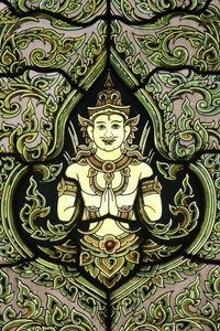佛。 彩色玻璃窗户。 大理石庙。 Wat Benchamabophit Dusitvanaram Ratchaworawiharn。 1899. 曼谷。 泰国 作者 不明
