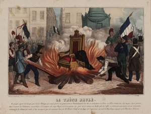 1848年2月25日烧毁路易-菲利普国王的宝座......，约1848年。 作者 不明
