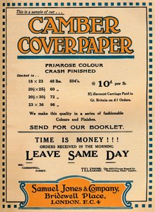 坎伯封面纸-塞缪尔·琼斯（Samuel Jones＆Company）广告，1919年 作者 不明