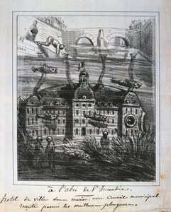 1871年巴黎公社在水下重建Hotel de Ville的卡通提议。 作者 不明