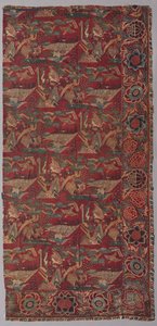 Chintz床罩或悬挂有日本风的图案，右半部分，前半部分1700年代。 作者 不明