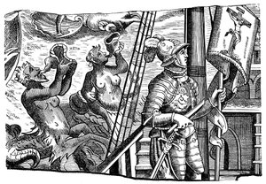 克里斯托弗·哥伦布（Christopher Columbus）航行至美国期间，雕刻，大约c1500 作者 不明