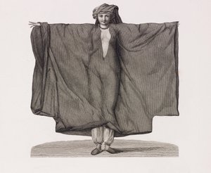 Close up illustration of a woman in a red silk dress 作者 不明