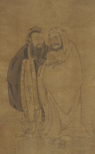 孔子和佛祖抱着麒麟，明朝，15世纪。 作者 不明