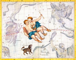 双子座和小犬座的星座，1729年 作者 Unbekannt