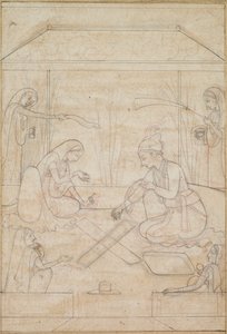 夫妇在露台上玩Chaupar，c。 1790-1800。 作者 不明