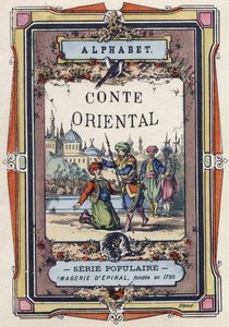 东方故事字母表的封面。 Epinal 的成像，大约 1890 年。流行系列。 8 页小册子。 尺寸：205x150mm。 以 Metiers 为主题的钢印木版画 作者 不明