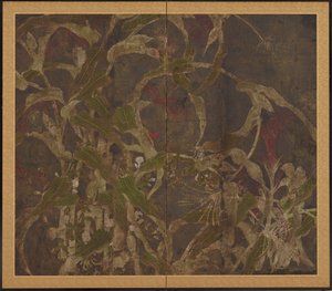 梳子、玉米和牵牛花，桃山时期，1568-1615。 作者 不明