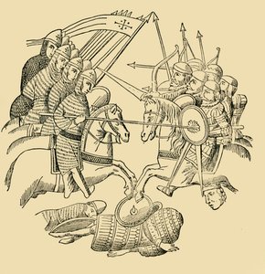 战役中的十字军和撒拉逊人，c1930年。 作者 不明