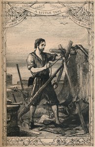 克鲁索用帆起了个小帐篷，c1870 作者 不明