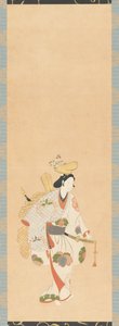 穿着白色衣服的舞者，有彩色树叶的图案......，江户时期，Kambun时代，1661-1673。 作者 不明
