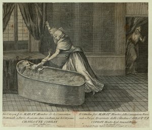 马拉之死，约1793年。 作者 不明