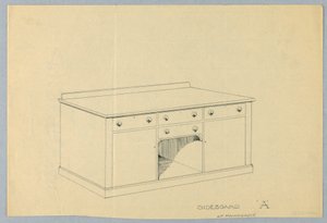 桃花心木边柜A的设计，1900-05年 作者 不明
