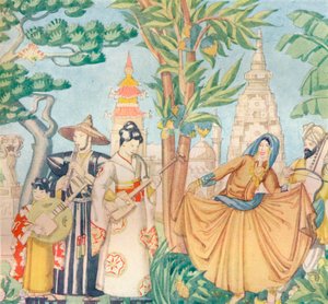 摄政电影院门厅壁画装饰的细节，普尔，c1932 作者 不明