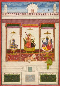 Devi与Krishna和Vishnu在一个宫殿里，约1645-1655。 作者 不明