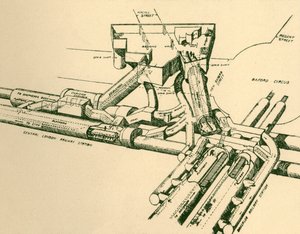 牛津广场新地铁站示意图，1930年。 作者 不明