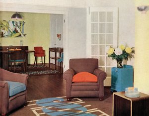 布莱恩斯顿法院（Bryanston Court）为哈里·尤班克（Harry Ewbank）夫人改建的伦敦公寓中的餐厅和休息室 作者 不明