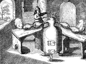 在一个有两个鼻子的钢铁人中蒸馏硝酸富水或分离的酸，1689年 作者 不明