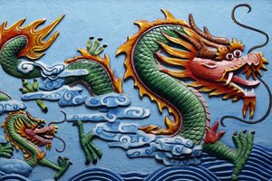 中国寺庙中的龙形雕塑 金边柬埔寨的龙形雕塑 作者 不明