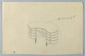 图纸，肾形写字台A的设计，有八个抽屉 作者 不明