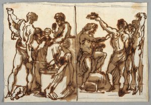 绘画，所罗门的审判；马尔西亚斯的剥皮，ca。 1820 作者 不明